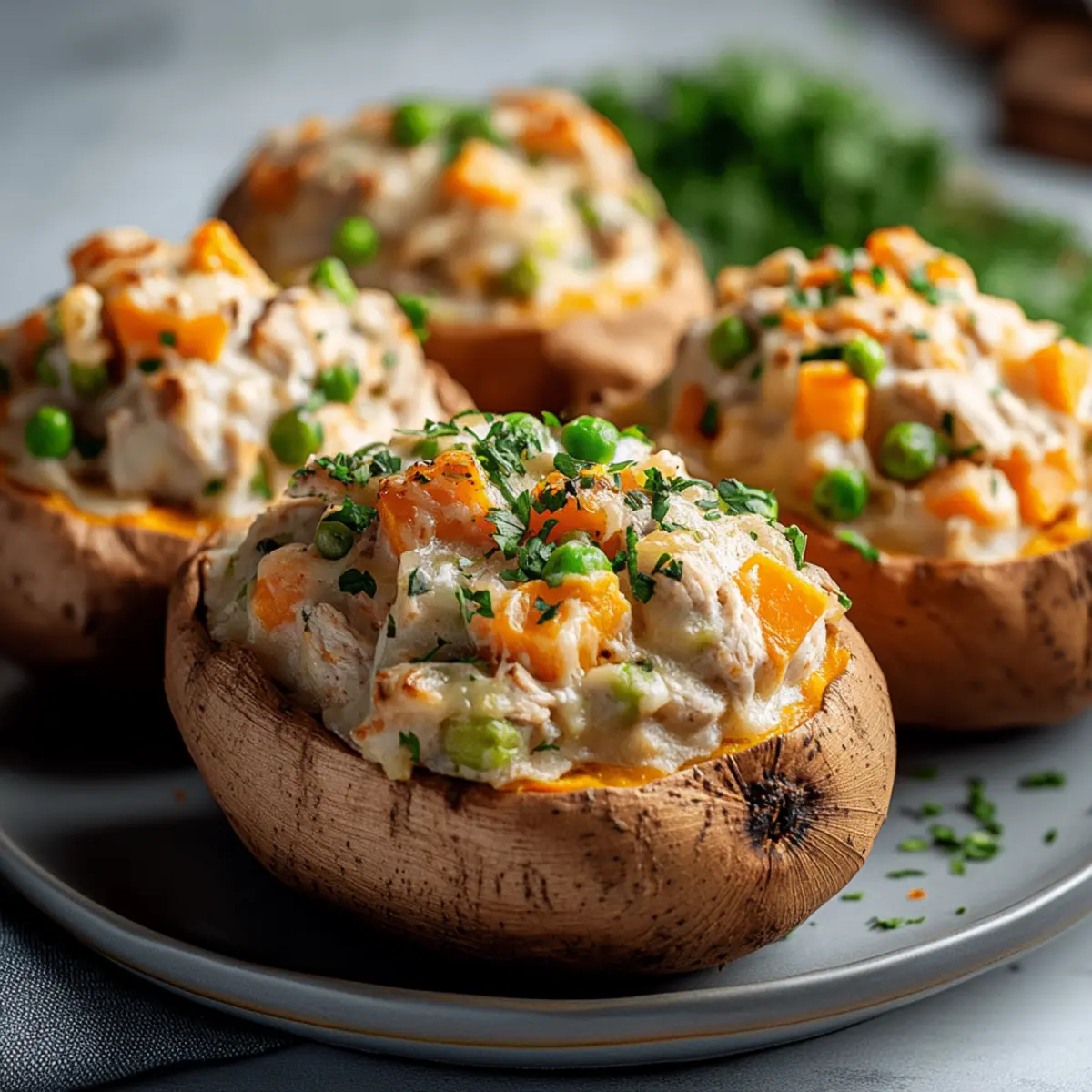 Chicken Pot Pie Stuffed Sweet Potatoes