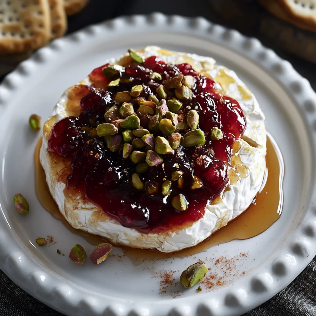 Baked Brie with Cherry Jam, Pistachios, Cinnamon & Honey