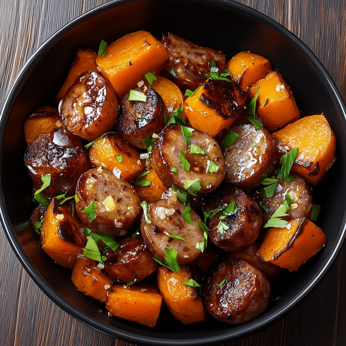 Sausage and Sweet Potatoes with Honey Garlic Sauce