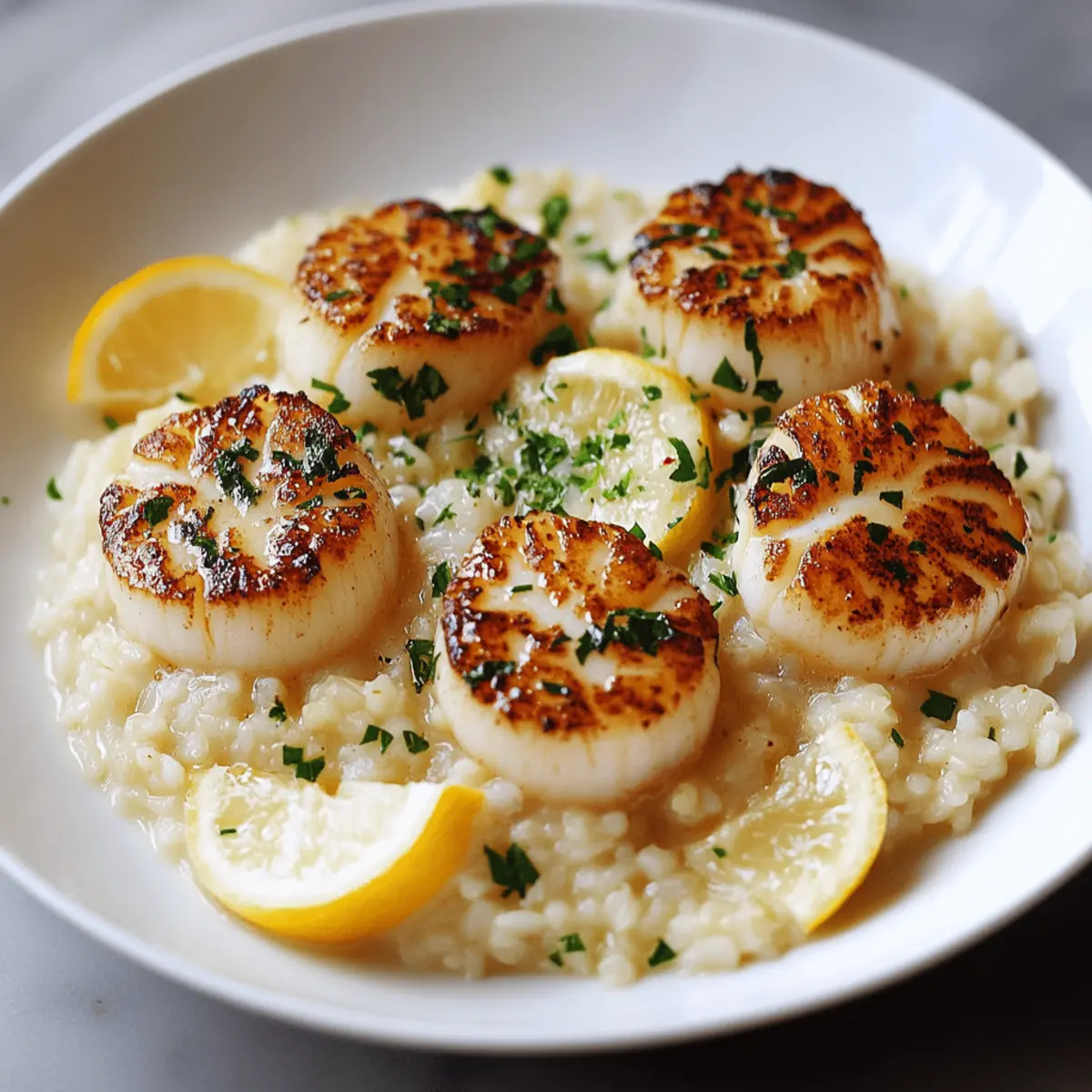 Lemon Butter Scallops Over Parmesan Risotto