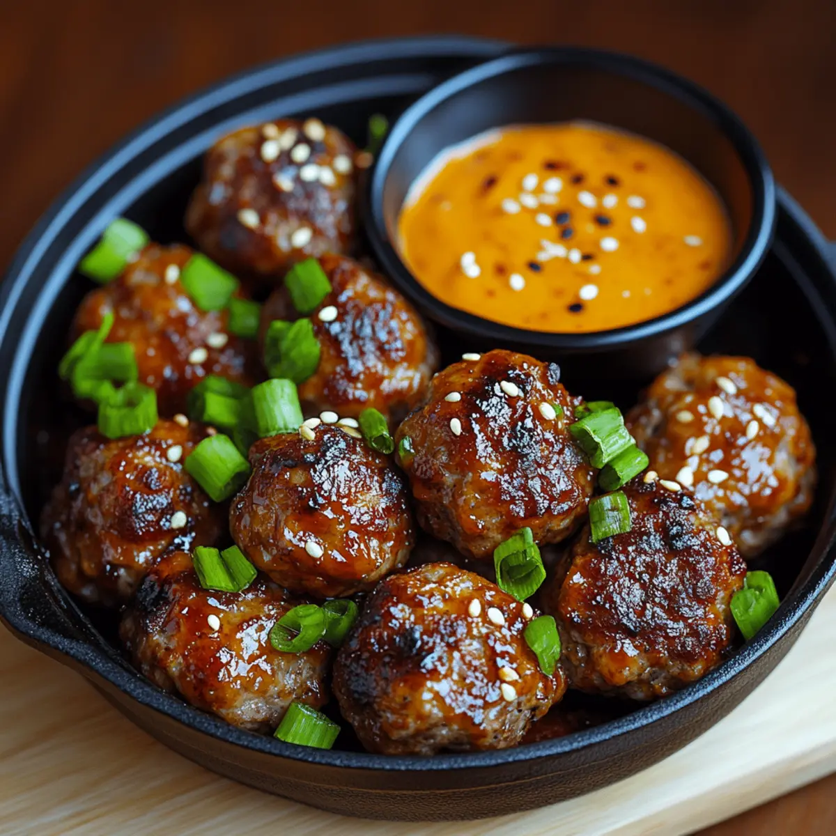 Korean BBQ Meatballs with Spicy Mayo Dip