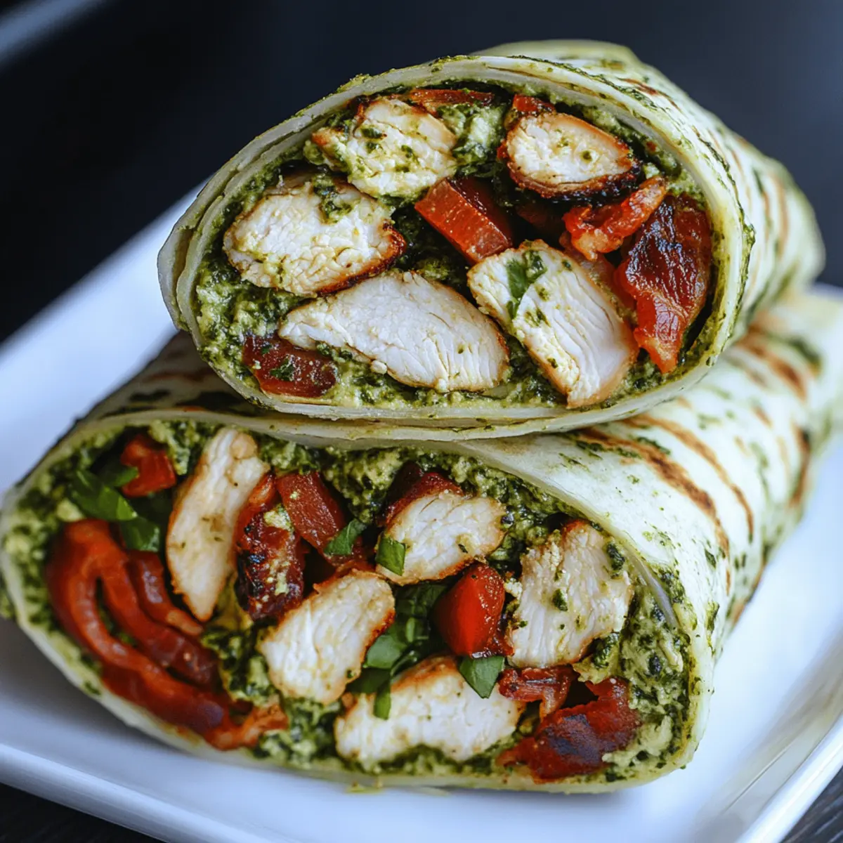 Fresh Pesto Chicken Wraps with Bacon
