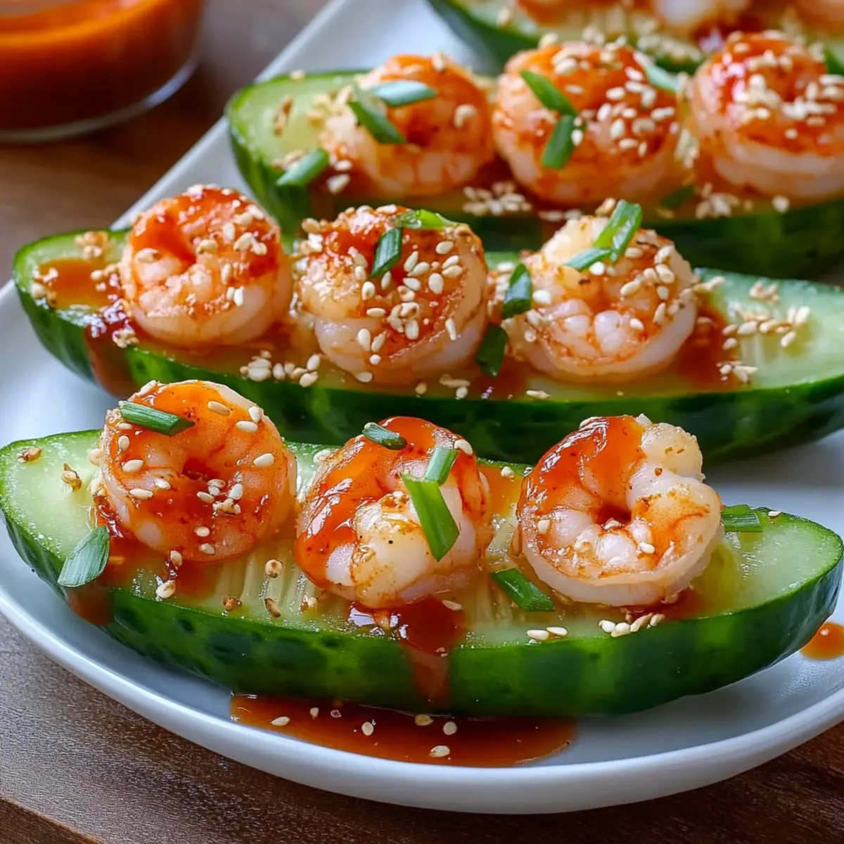 Spicy Sriracha Shrimp Cucumber Boats