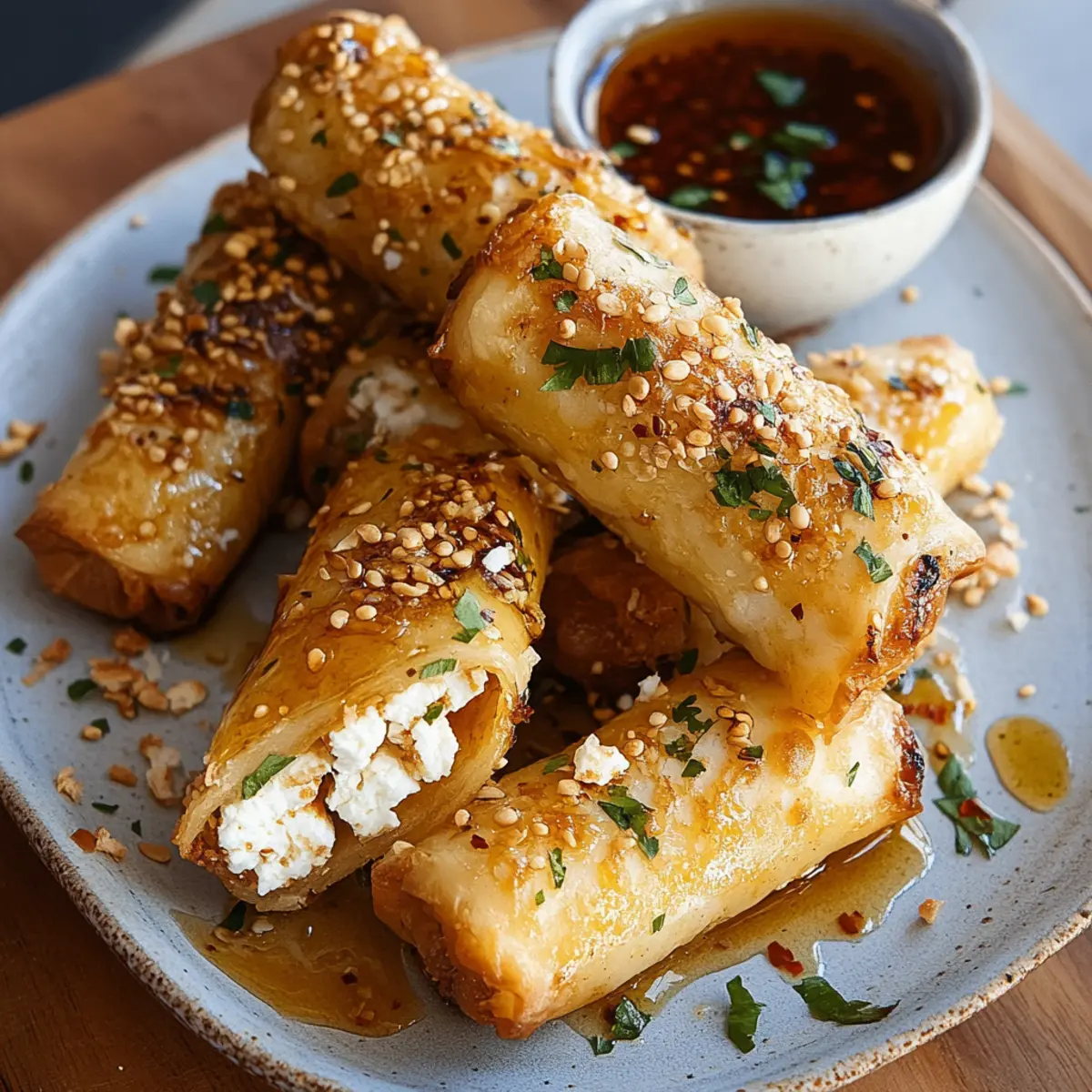 Oven Fried Feta Rolls with Chili Honey