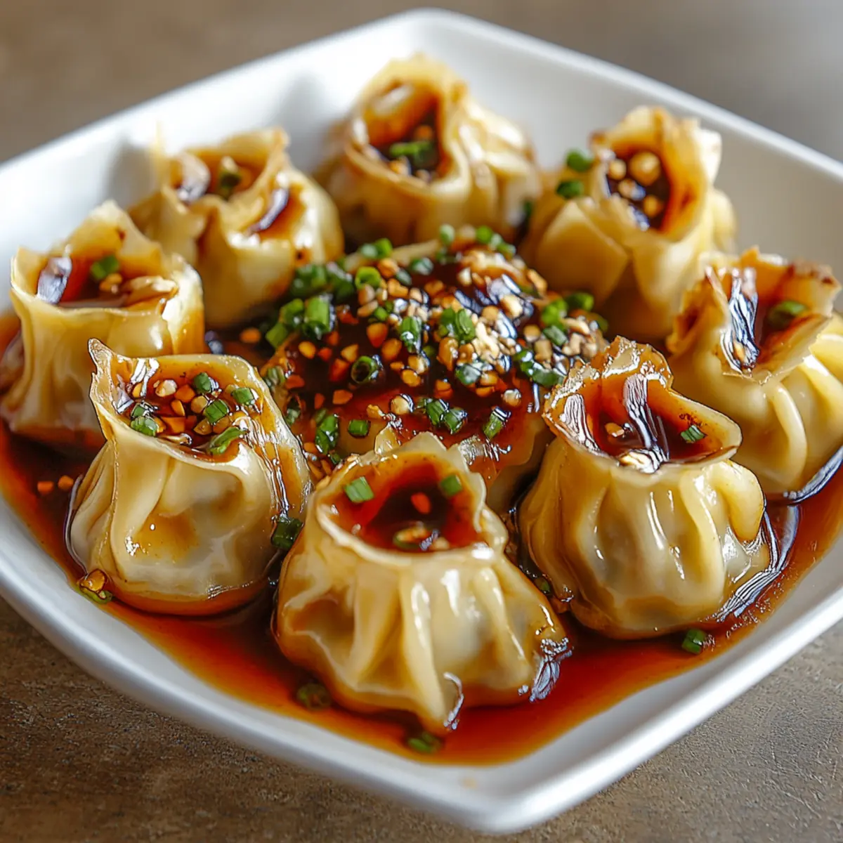 Chicken Wontons in Spicy Chili Sauce