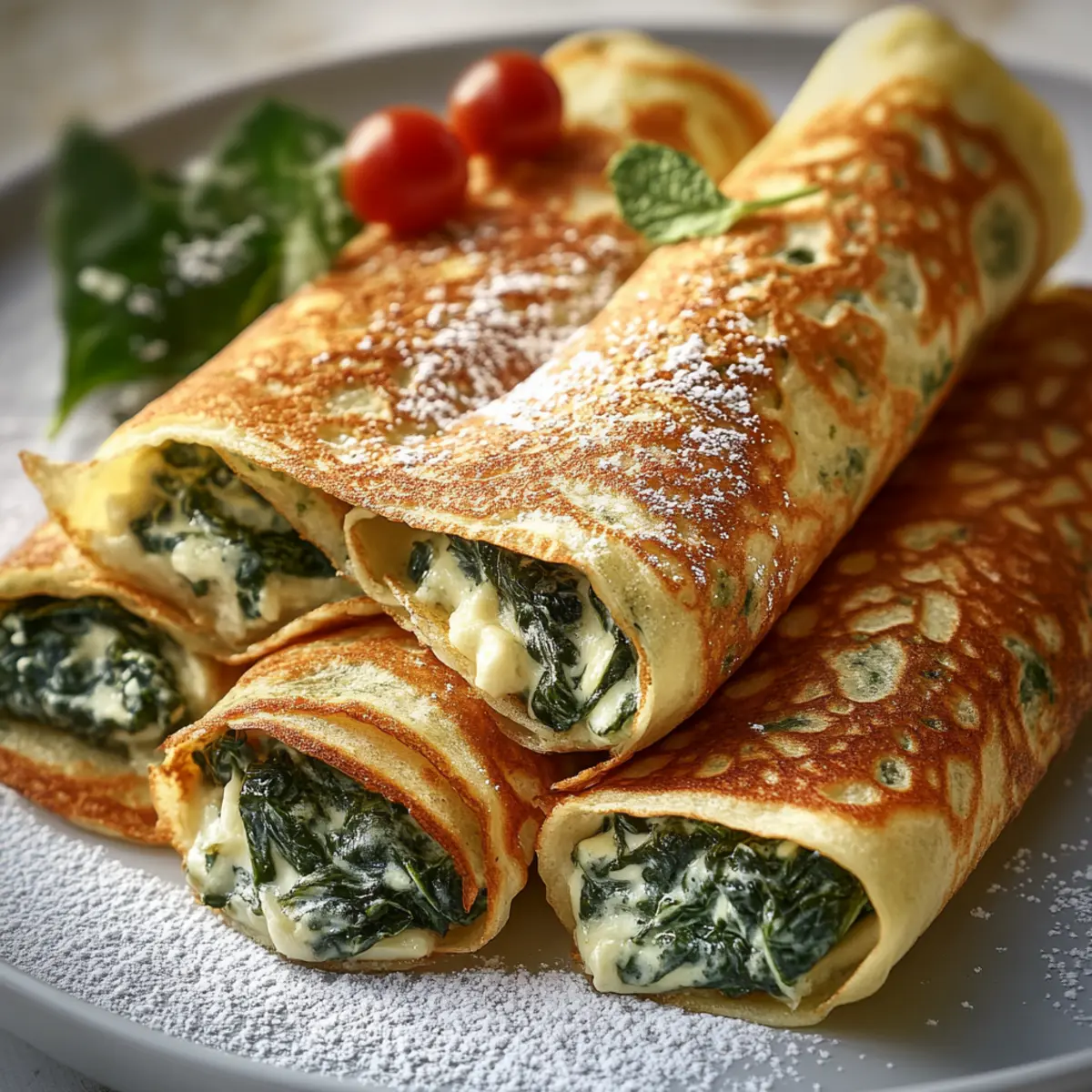 Spinach Cheese Stuffed Crêpe Rolls